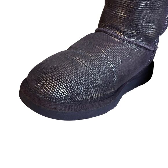 Ugg Bailey Bow Purple Gray Metallic Lizard Suede Sheepskin Ankle Boot 4 US/34EU - Picture 7 of 14